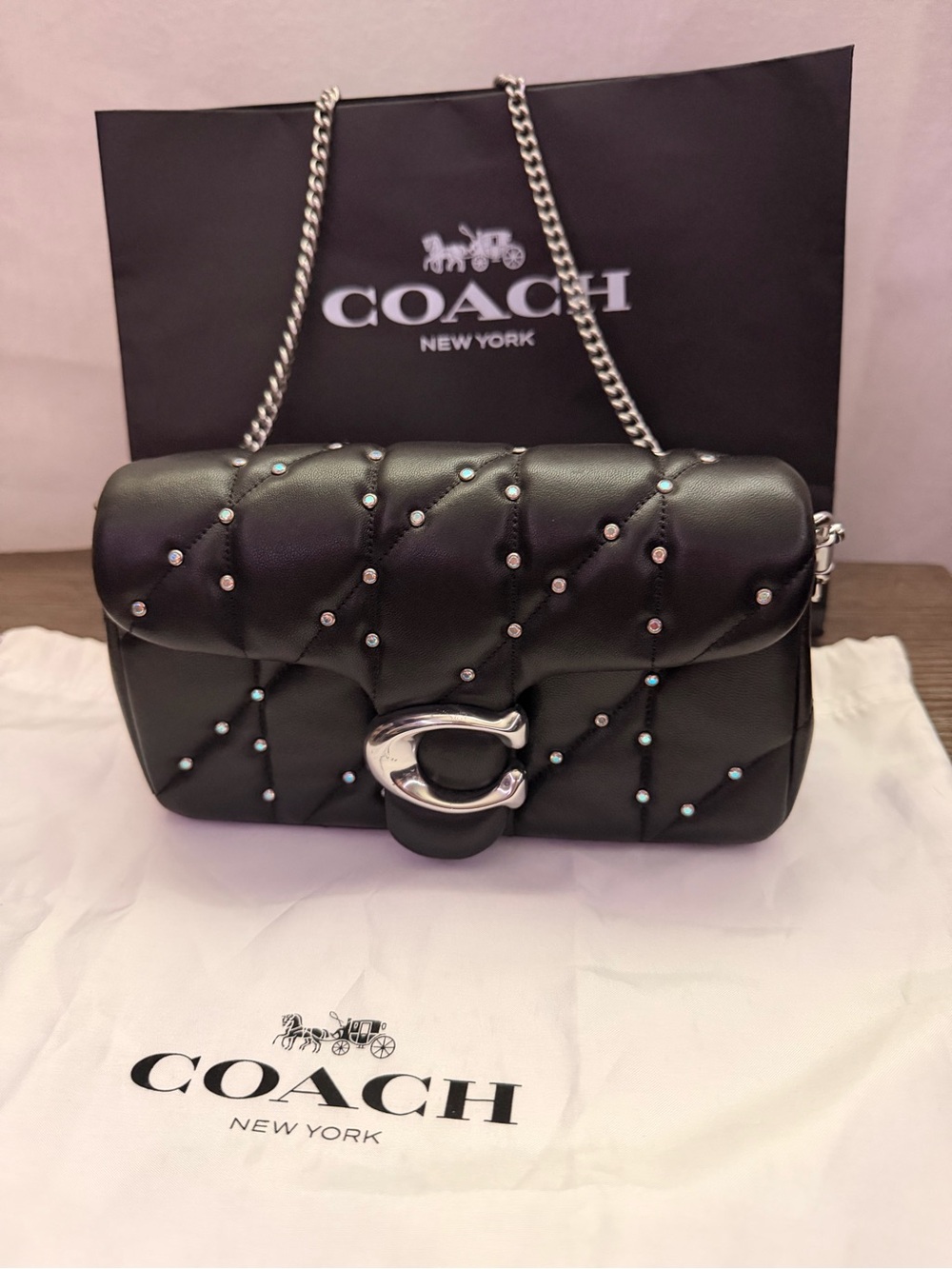 Coach Black Quilted Leather Shoulder Bag with Stud Accents